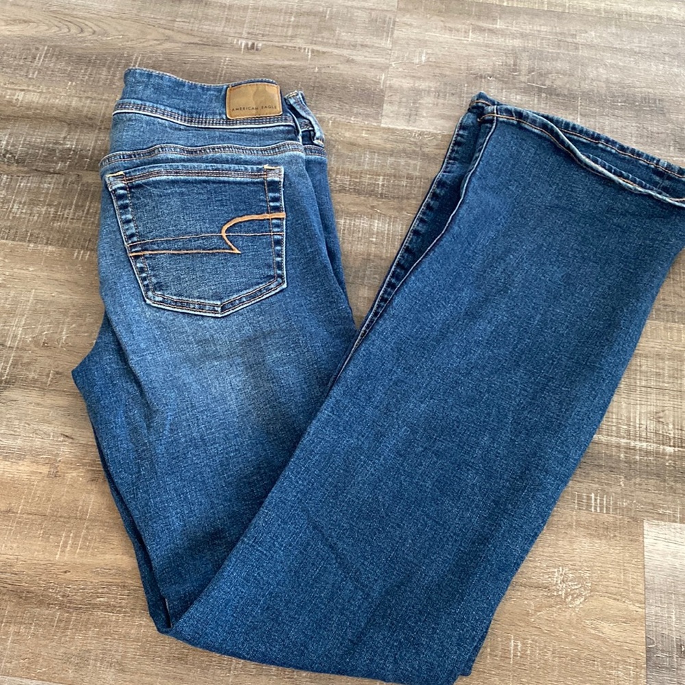 Blue jeans flare bottoms